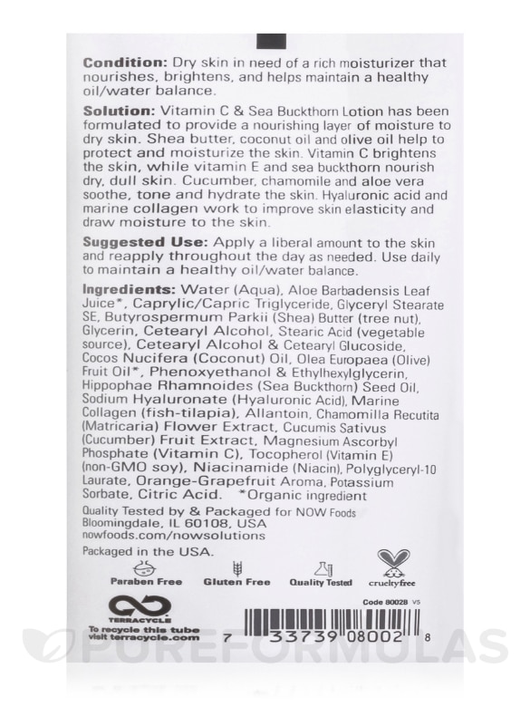 NOW® Solutions - Vitamin C and Sea Buckthorn Body Lotion - 8 oz (237 ml) - Alternate View 2