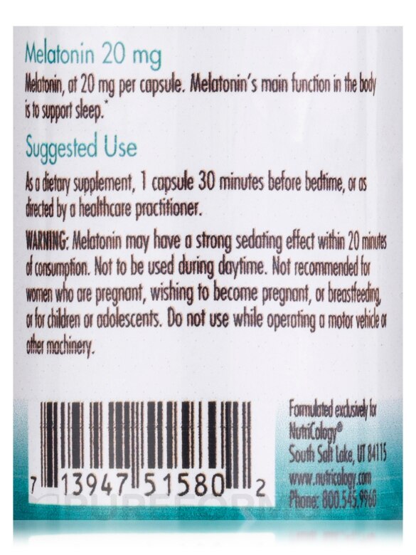 Melatonin 20 mg - 60 Vegetarian Capsules - Alternate View 4