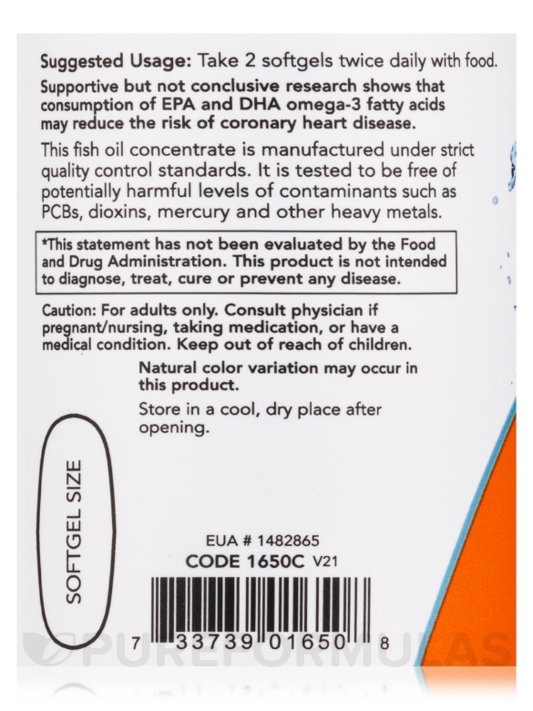 Omega-3 Fish Oil, Molecularly Distilled - 100 Softgels - Alternate View 4