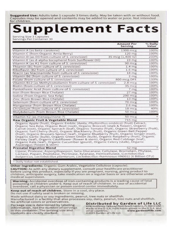 Vitamin Code® - Raw Prenatal - 90 Vegetarian Capsules - Alternate View 7
