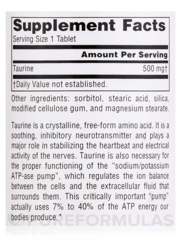 Taurine 500 mg - 120 Tablets - Alternate View 3