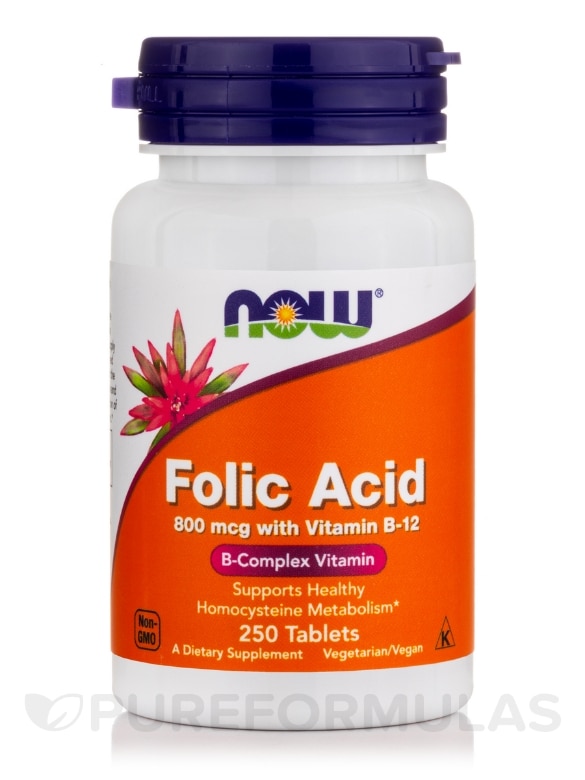 Folic Acid 800 mcg with Vitamin B-12 25 mcg - 250 Tablets
