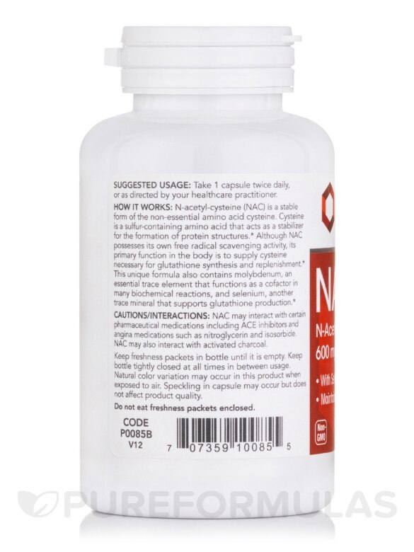 NAC (N-Acetyl Cysteine) 600 mg - 100 Veg Capsules - Alternate View 2