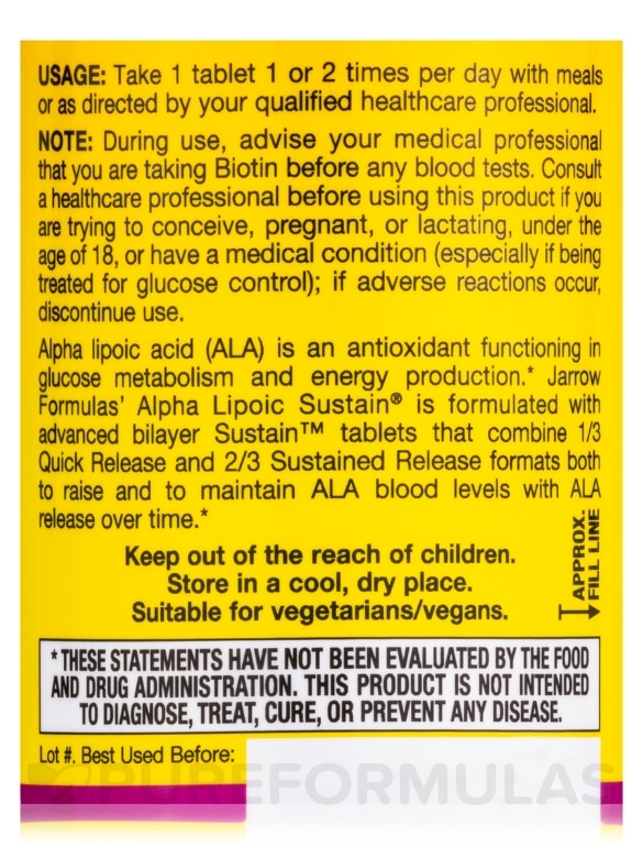 Alpha Lipoic Sustain® 300 mg - 60 Tablets - Alternate View 4