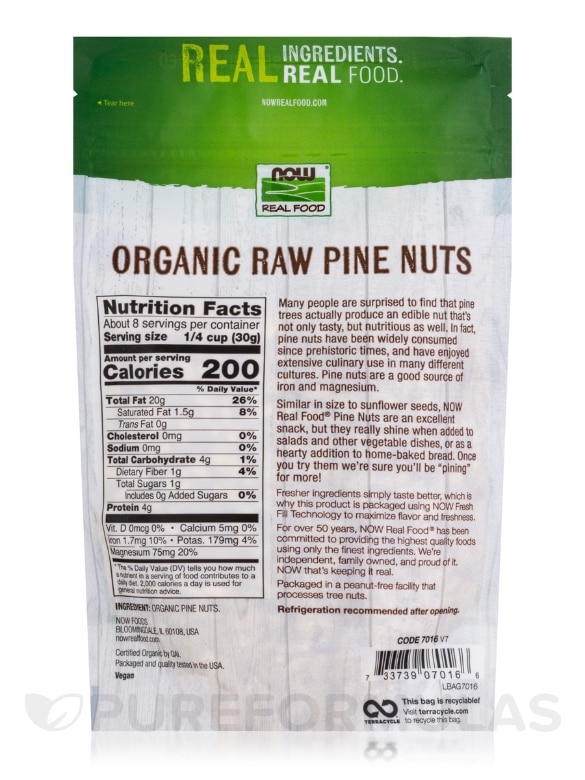 NOW Real Food® - Pine Nuts (Certified Organic) - 8 oz (227 Grams) - Alternate View 1