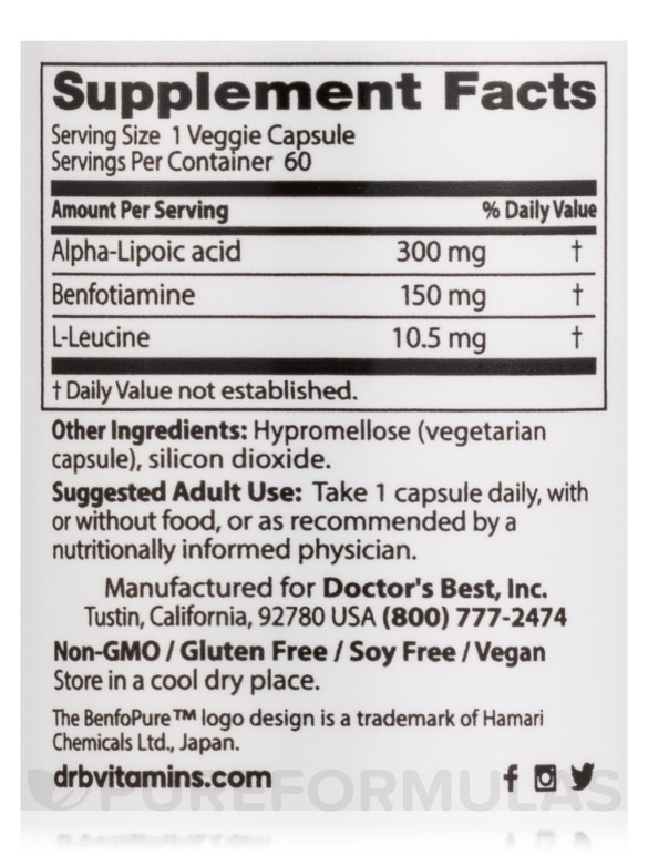 Benfotiamine 150 + Alpha-Lipoic Acid 300 with BenfoPure™ - 60 Veggie Capsules - Alternate View 3