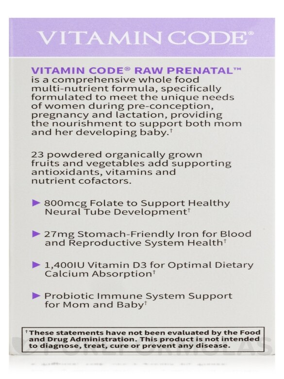 Vitamin Code® - Raw Prenatal - 90 Vegetarian Capsules - Alternate View 9