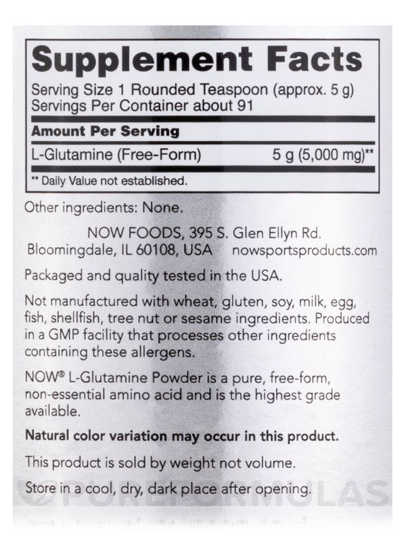 NOW® Sports - L-Glutamine Powder - 1 lb (454 Grams) - Alternate View 3
