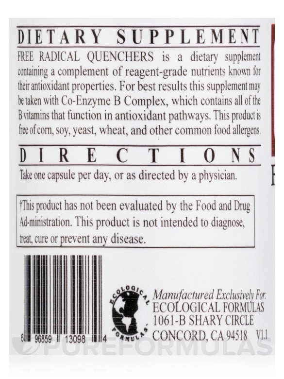 Free Radical Quenchers (Anti-Oxidant Complex) - 60 Capsules - Alternate View 4
