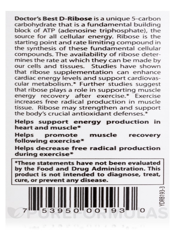 D-Ribose 500 mg with BioEnergy™ Ribose - 120 Veggie Capsules - Alternate View 4
