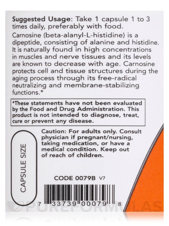 L-Carnosine 500 mg - 100 Veg Capsules - Alternate View 4