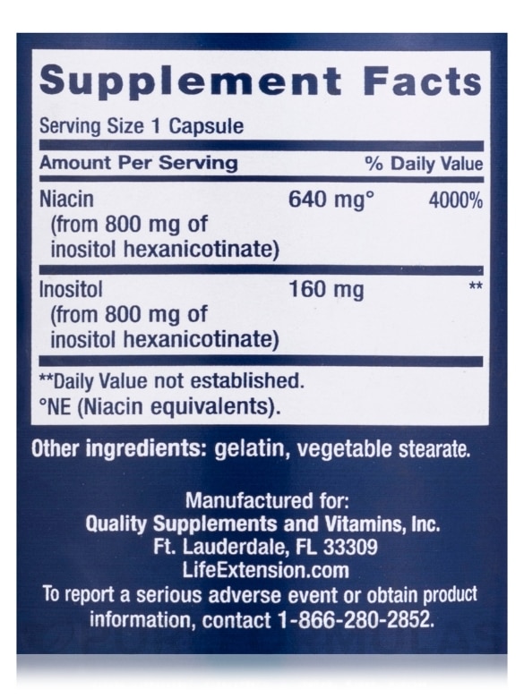 No Flush Niacin (Inositol Hexanicotinate) 640 mg - 100 Capsules - Alternate View 3