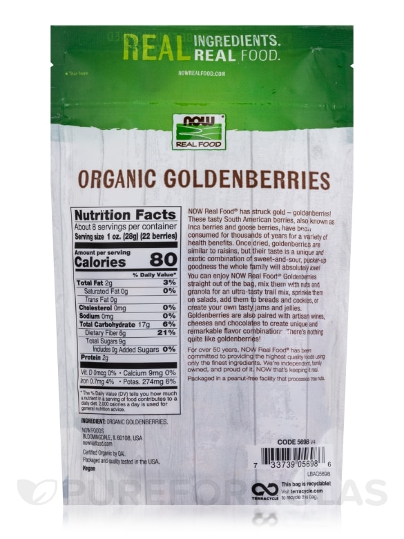 NOW Real Food® - GoldenBerries (Certified Organic) - 8 oz (227 Grams) - Alternate View 1