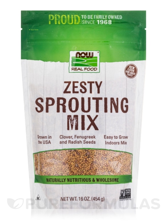 NOW Real Food® - Zesty Sprouting Mix (Clover, Fenugreek and Radish) - 16 oz (454 Grams)