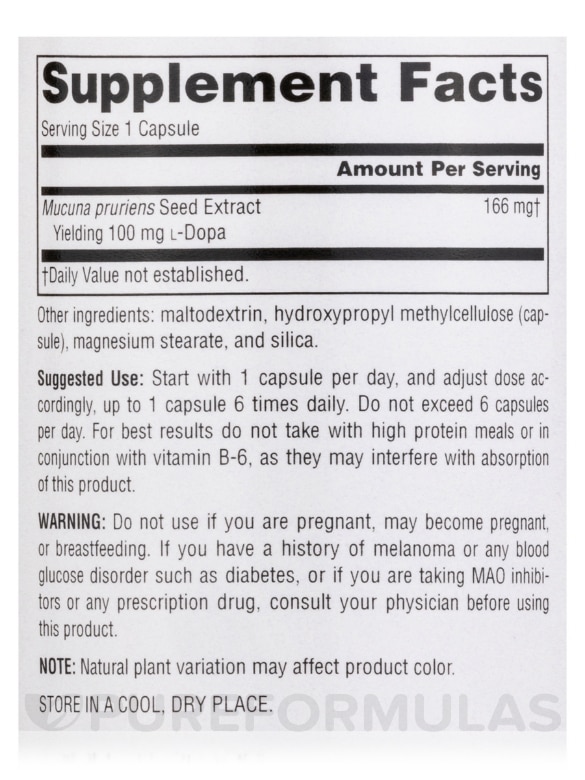 Mucuna Dopa™ 100 mg - 120 Vegetarian Capsules - Alternate View 3