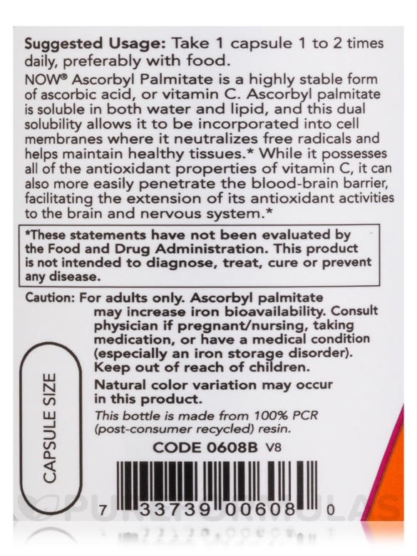Ascorbyl Palmitate 500 mg - 100 Veg Capsules - Alternate View 4