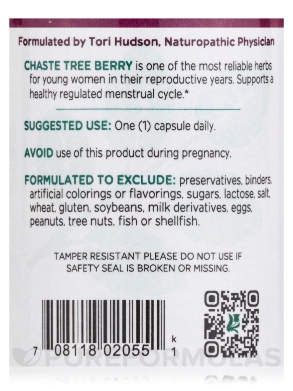 Chaste Tree Berry - 60 Vegetarian Capsules - Alternate View 4