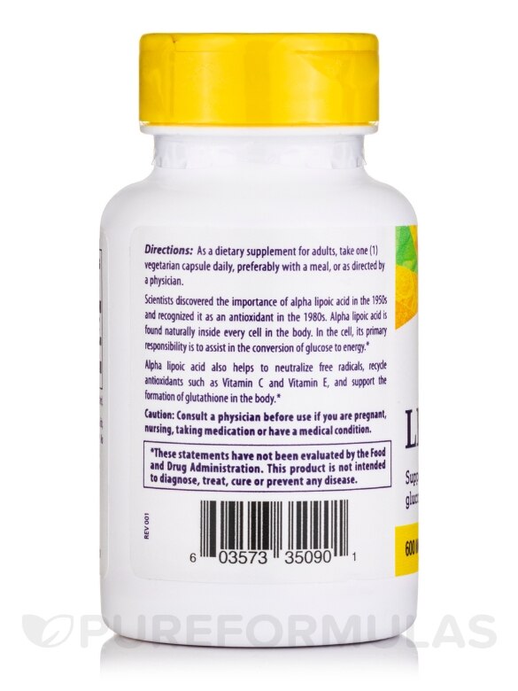 Alpha Lipoic Acid 600 mg - 60 Capsules - Alternate View 2