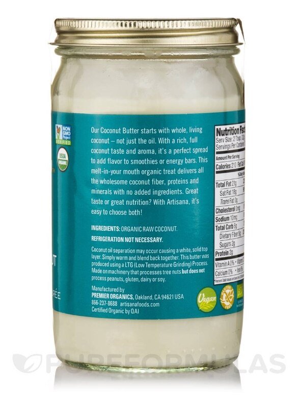 Organic Raw Coconut Butter - 14 oz (397 Grams) - Alternate View 2