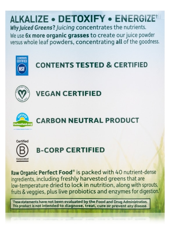 Raw Organic Perfect Food® Green Superfood Juiced Greens Powder, Pineapple Flavor - 14.6 oz (414 Grams) - Alternate View 4