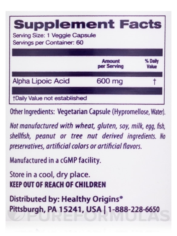 Alpha Lipoic Acid 600 mg - 60 Capsules - Alternate View 3