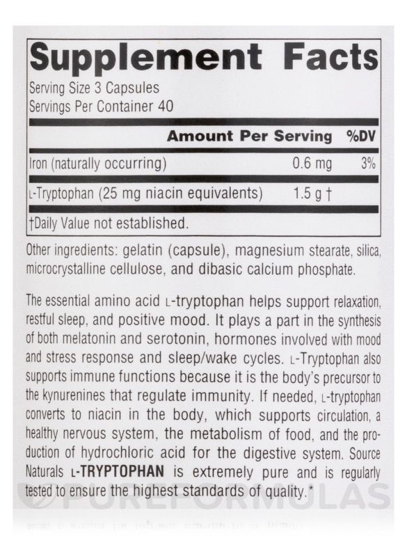 L-Tryptophan 500 mg - 120 Capsules - Alternate View 4