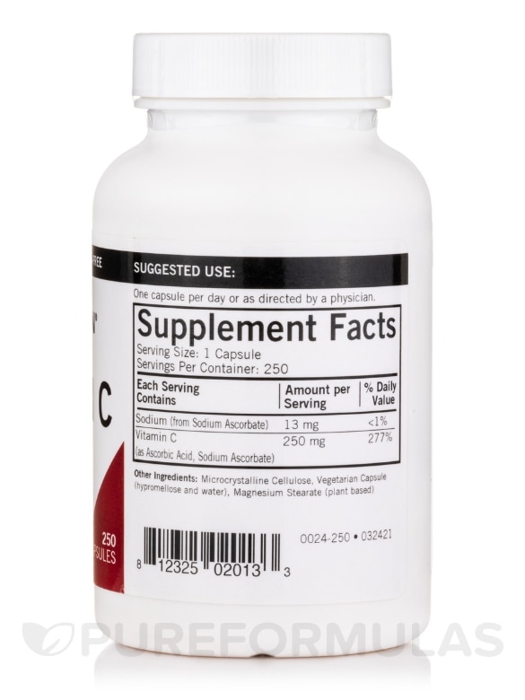 Vitamin C 250 mg -Hypoallergenic - 250 Capsules - Alternate View 1