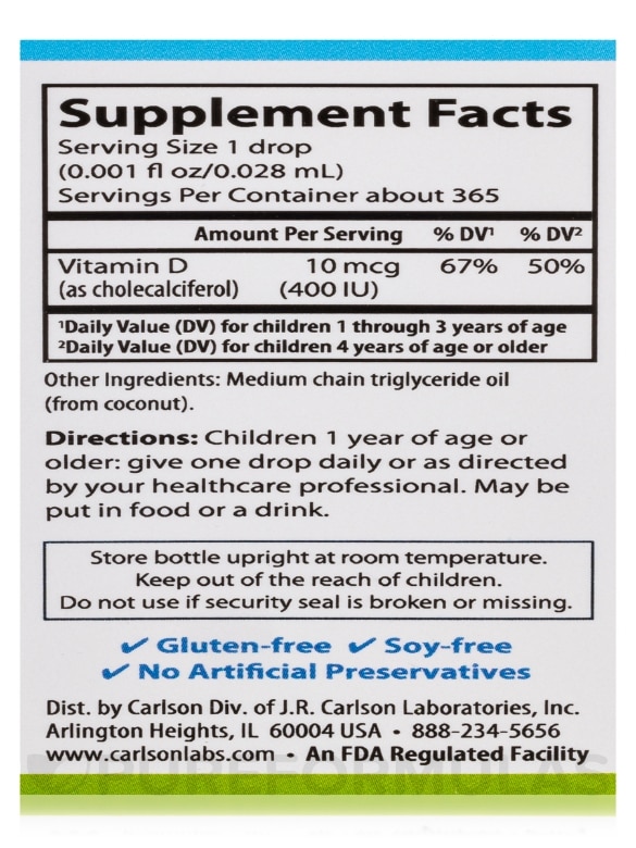 Kid's Super Daily® D3 400 IU (10 mcg) - 0.35 fl. oz (10.3 ml) - Alternate View 8