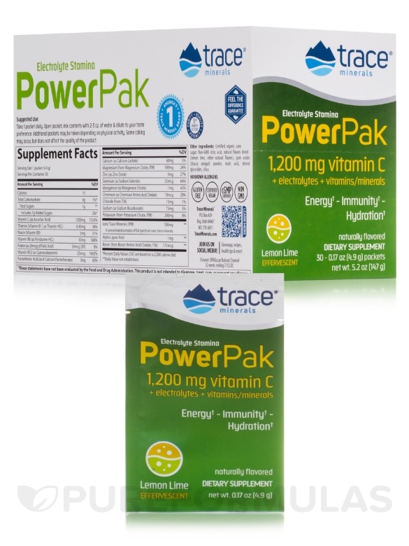 Electrolyte Stamina Power Pak, Lemon Lime Flavor - 1 Box of 30 Single-serve Packets - Alternate View 1
