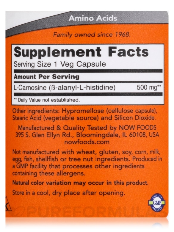 L-Carnosine 500 mg - 100 Veg Capsules - Alternate View 3