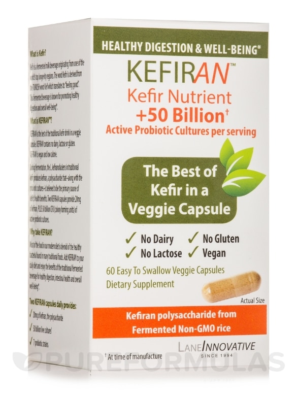 Kefiran™ Kefir Nutrient +50 Billion Active Probiotic Cultures per Serving - 60 Veggie Capsules