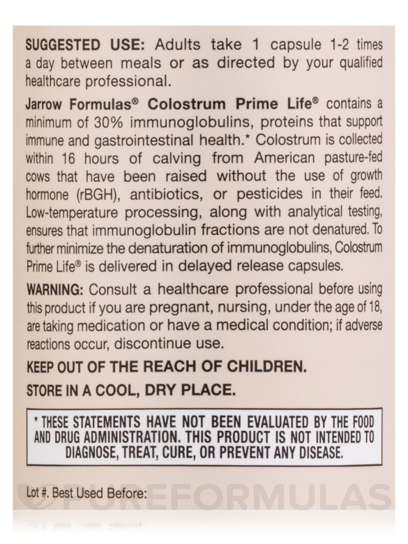 Colostrum Prime Life 500 mg - 120 Capsules - Alternate View 4