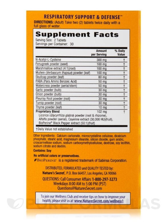 Respiratory Support & Defense™ - 60 Tablets - Alternate View 2