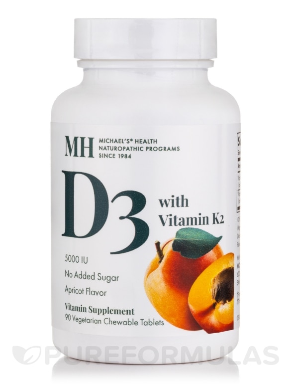 Vitamin D3 (5000 IU) with Vitamin K2, Natural Apricot Flavor - 90 Vegetarian Chewable Tablets