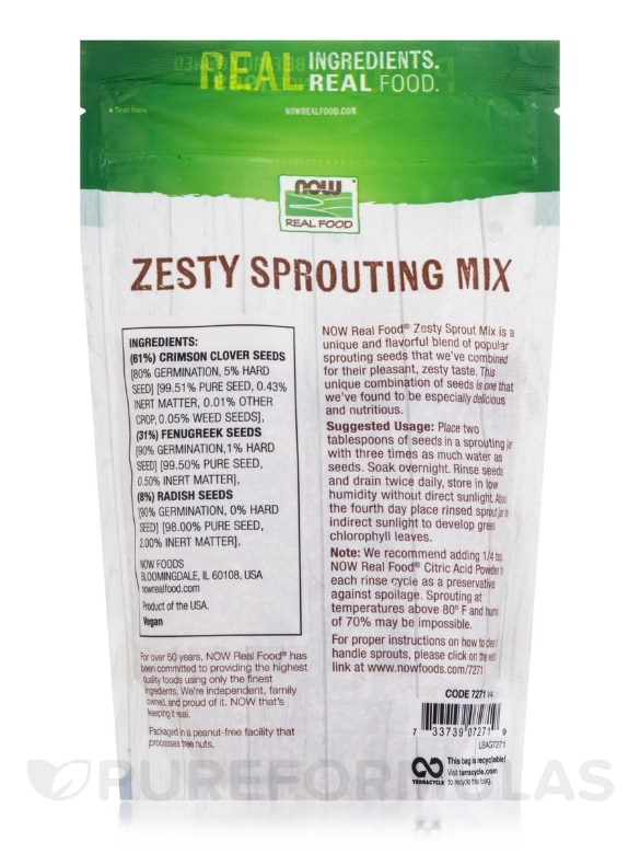 NOW Real Food® - Zesty Sprouting Mix (Clover, Fenugreek and Radish) - 16 oz (454 Grams) - Alternate View 1