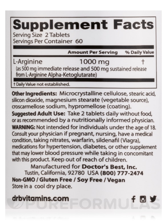 Sustained plus Immediate Release L-Arginine 500 mg - 120 Bilayer Tablets - Alternate View 3