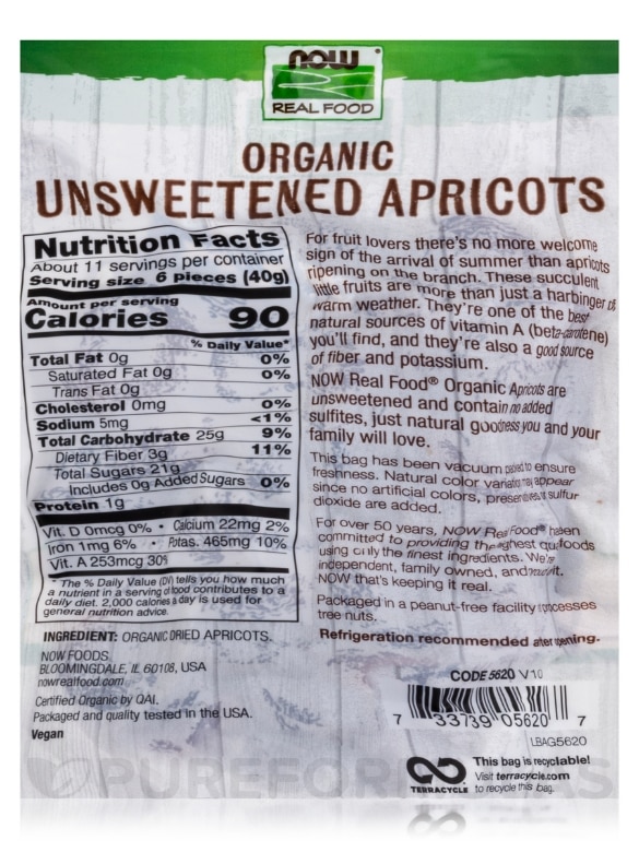 NOW Real Food® - Apricots (Certified Organic Unsweetened) - 16 oz (454 Grams) - Alternate View 2