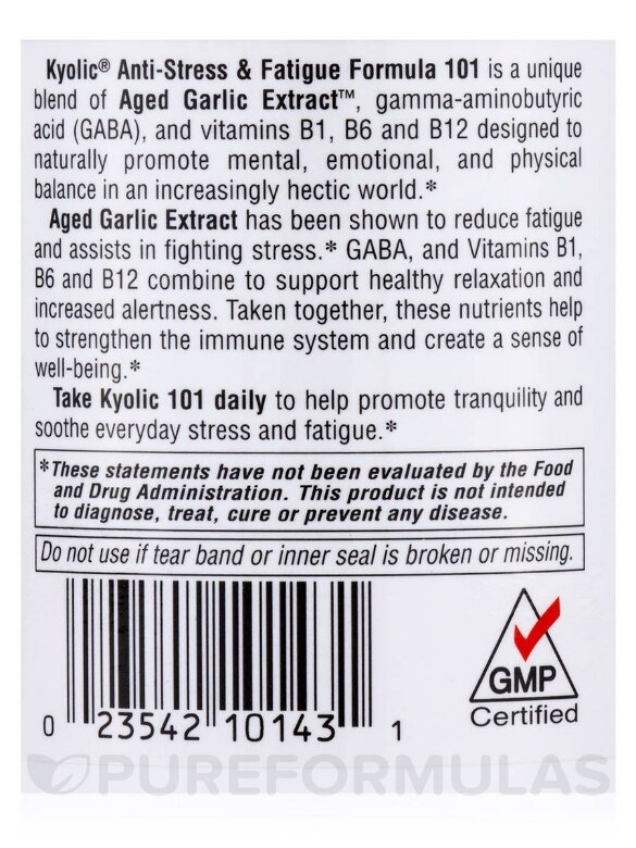 Kyolic® Aged Garlic Extract™ - Stress and Fatigue Relief Formula 101 - 300 Capsules - Alternate View 4