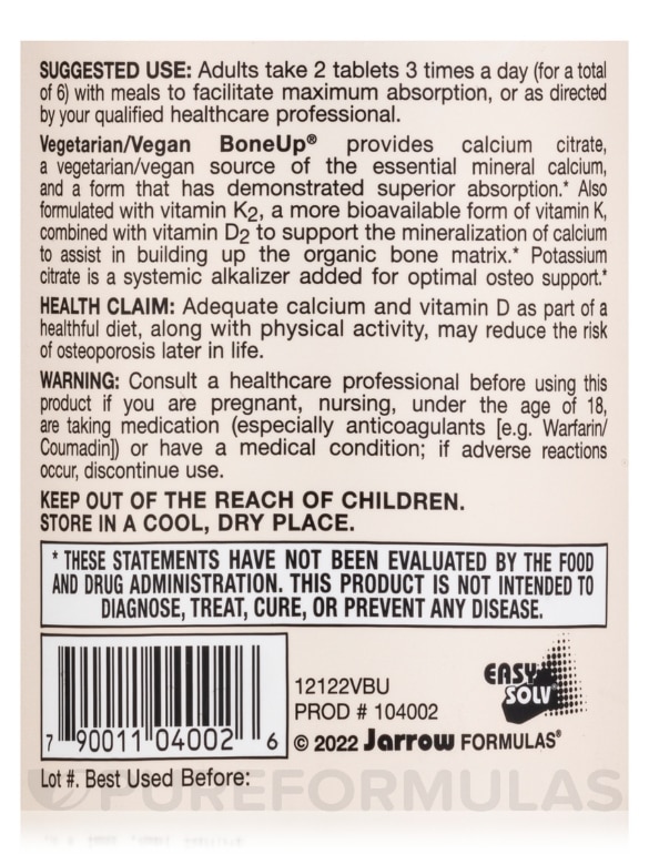 Bone-Up® (Vegetarian/Vegan) - 120 Tablets - Alternate View 4