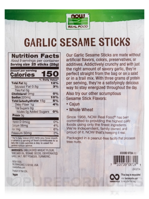 NOW Real Food® - Garlic Sesame Sticks - 9 oz (255 Grams) - Alternate View 2