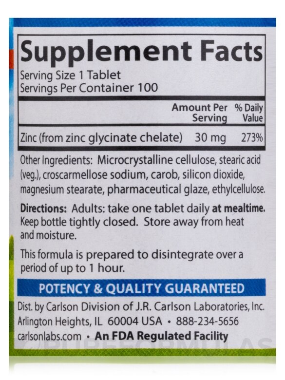 Chelated Zinc 30 mg - 100 Tablets - Alternate View 3
