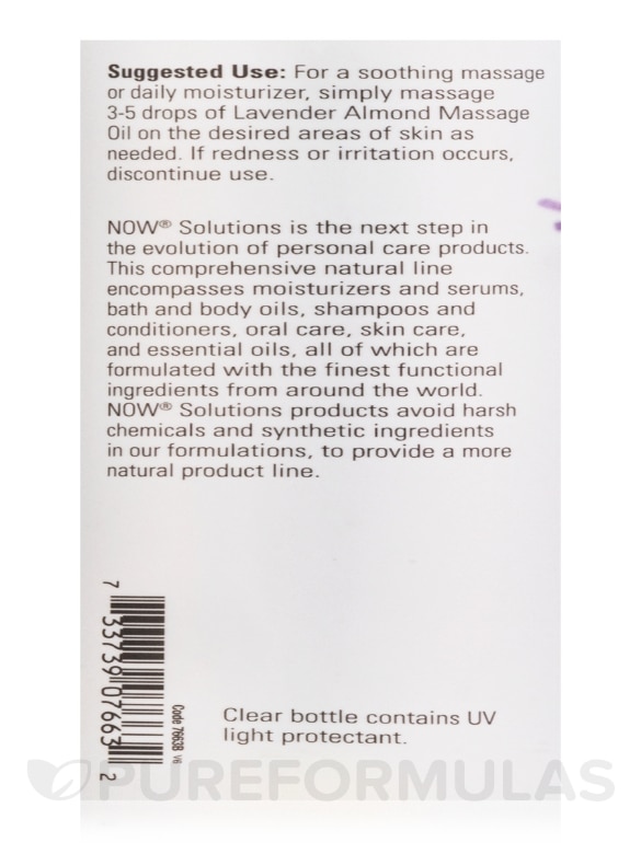 NOW® Solutions - Lavender Almond Massage Oil - 16 fl. oz (473 ml) - Alternate View 4
