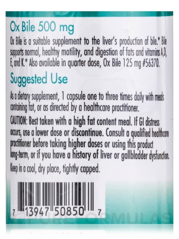 Ox Bile 500 mg - 100 Vegicaps - Alternate View 4