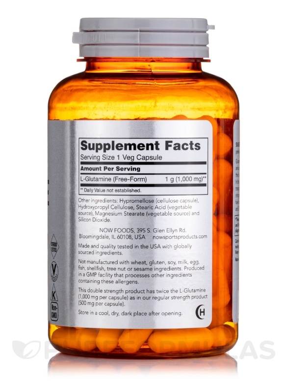 NOW® Sports - L-Glutamine 1000 mg - 120 Veg Capsules - Alternate View 1
