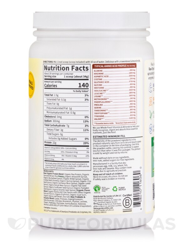 Raw Organic Protein Powder, Vanilla Chai Flavor - 20.5 oz (580 Grams) - Alternate View 1