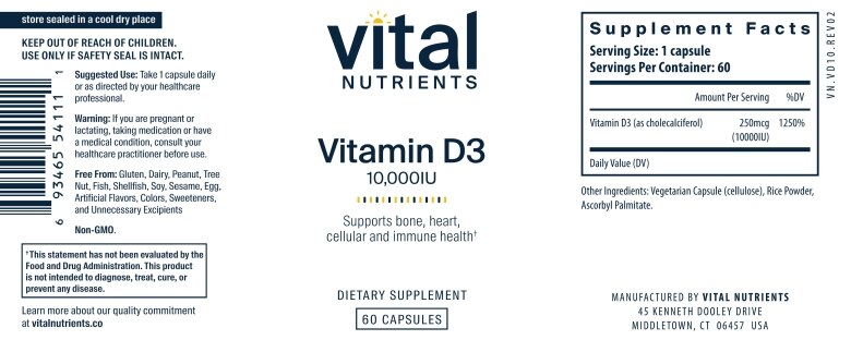 Vitamin D3 10,000 IU - 60 Vegetarian Capsules - Alternate View 4