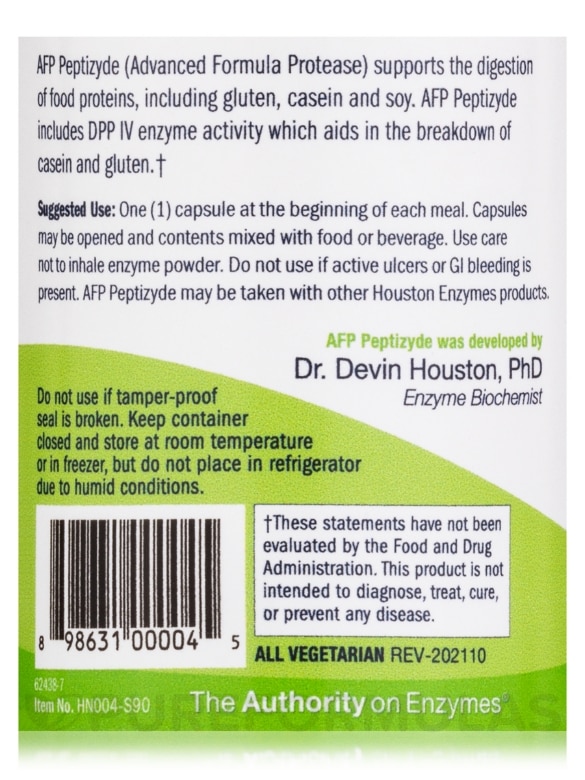 AFP Peptizyde - Enzyme with DPP IV Activity - 90 Capsules - Alternate View 4