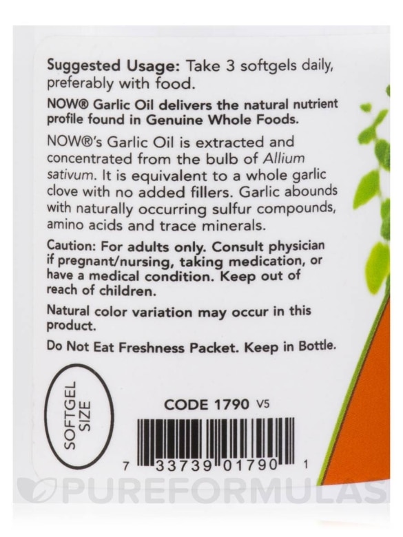 Garlic Oil 1500 mg - 100 Softgels - Alternate View 4