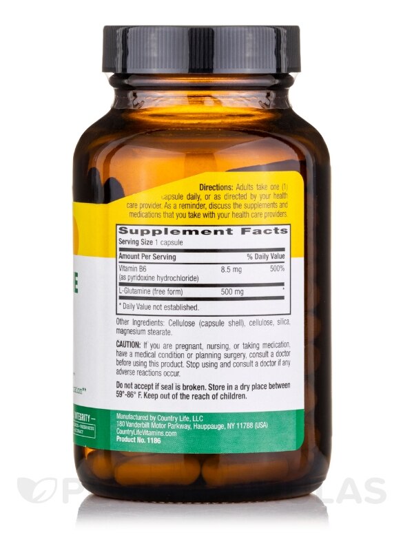 L-Glutamine Caps 500 with B-6 - 100 Vegan Capsules - Alternate View 1