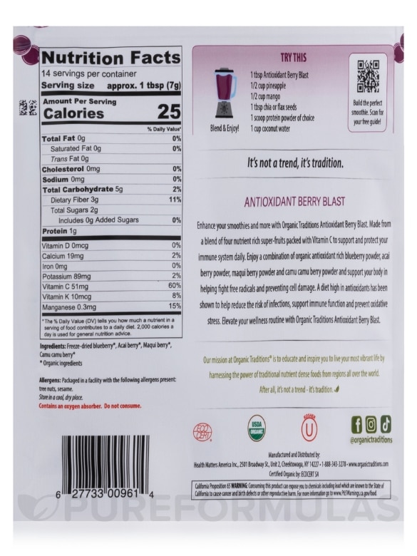 Organic Antioxidant Berry Blast - 3.5 oz (100 Grams) - Alternate View 2